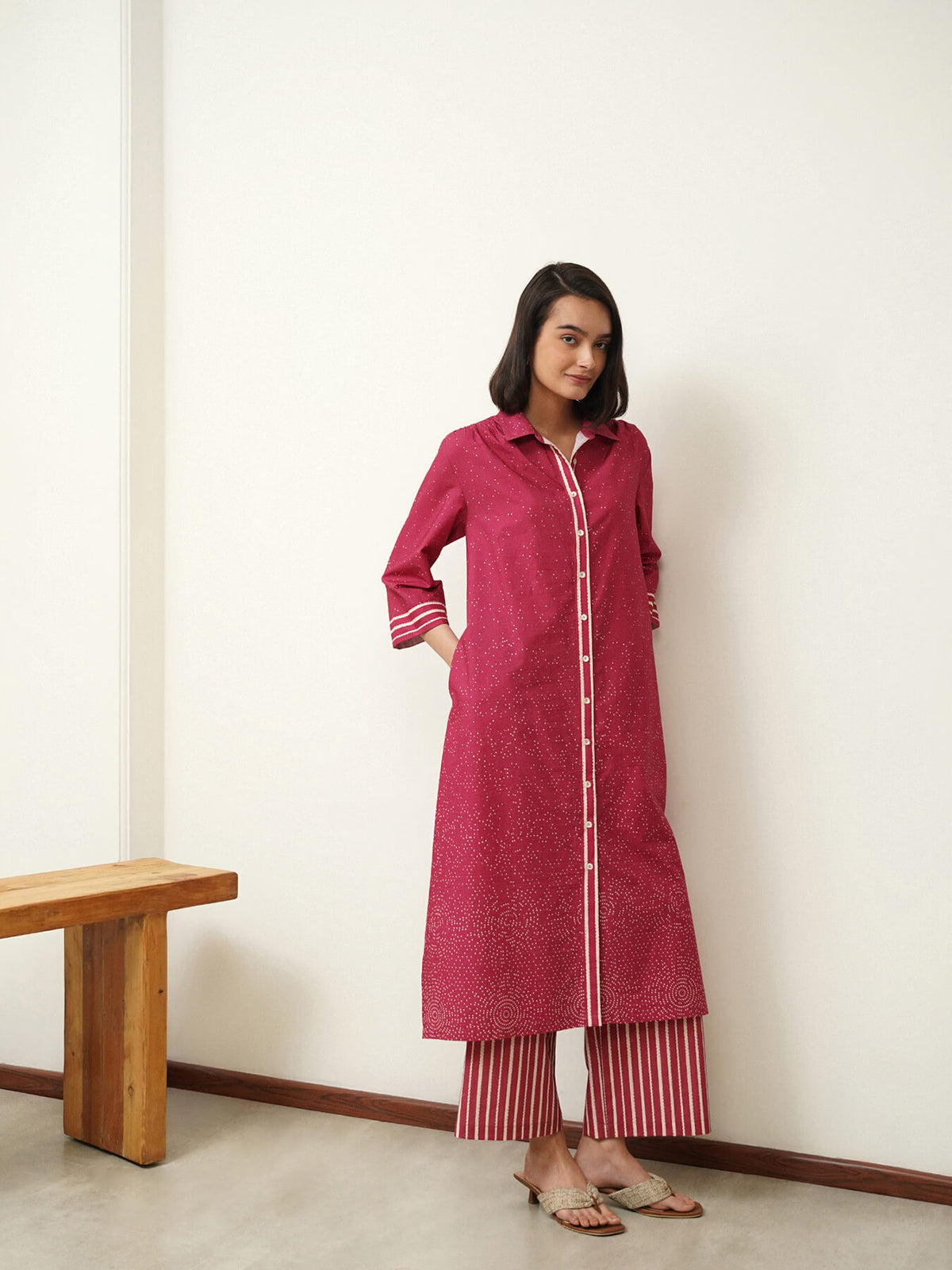 Cotton Geometric A-Line Kurta Set - Pink