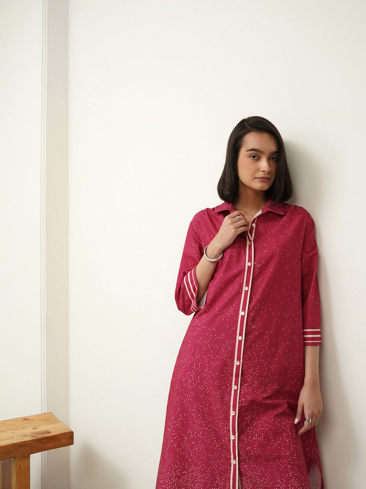 Cotton Geometric A-Line Kurta Set - Pink