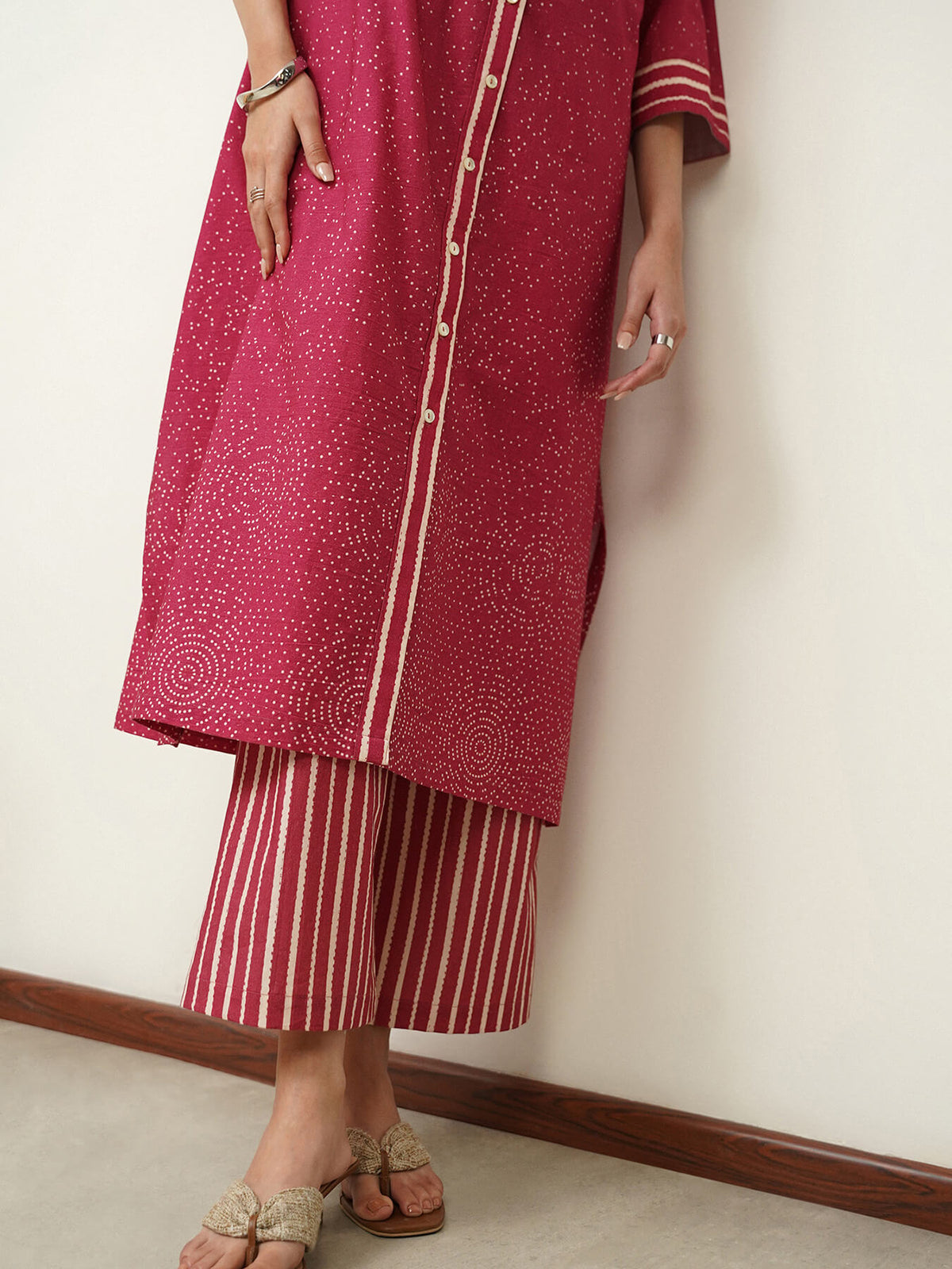 Cotton Geometric A-Line Kurta Set - Pink