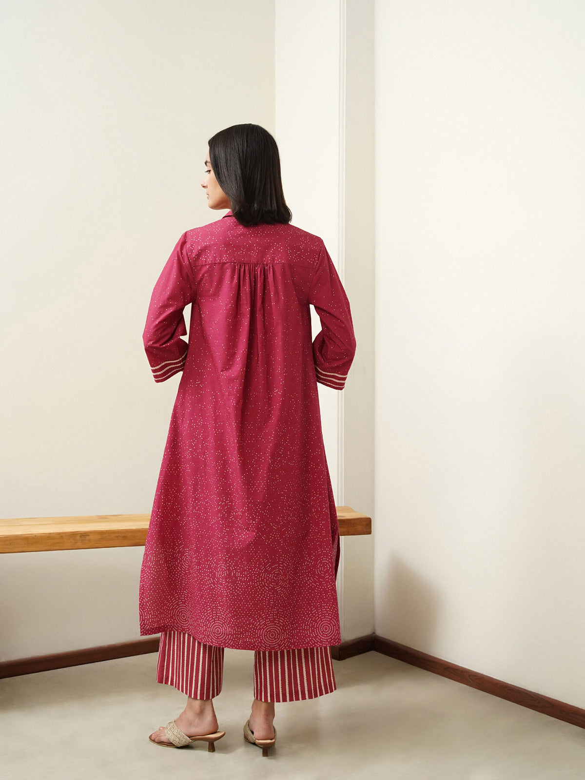 Cotton Geometric A-Line Kurta Set - Pink