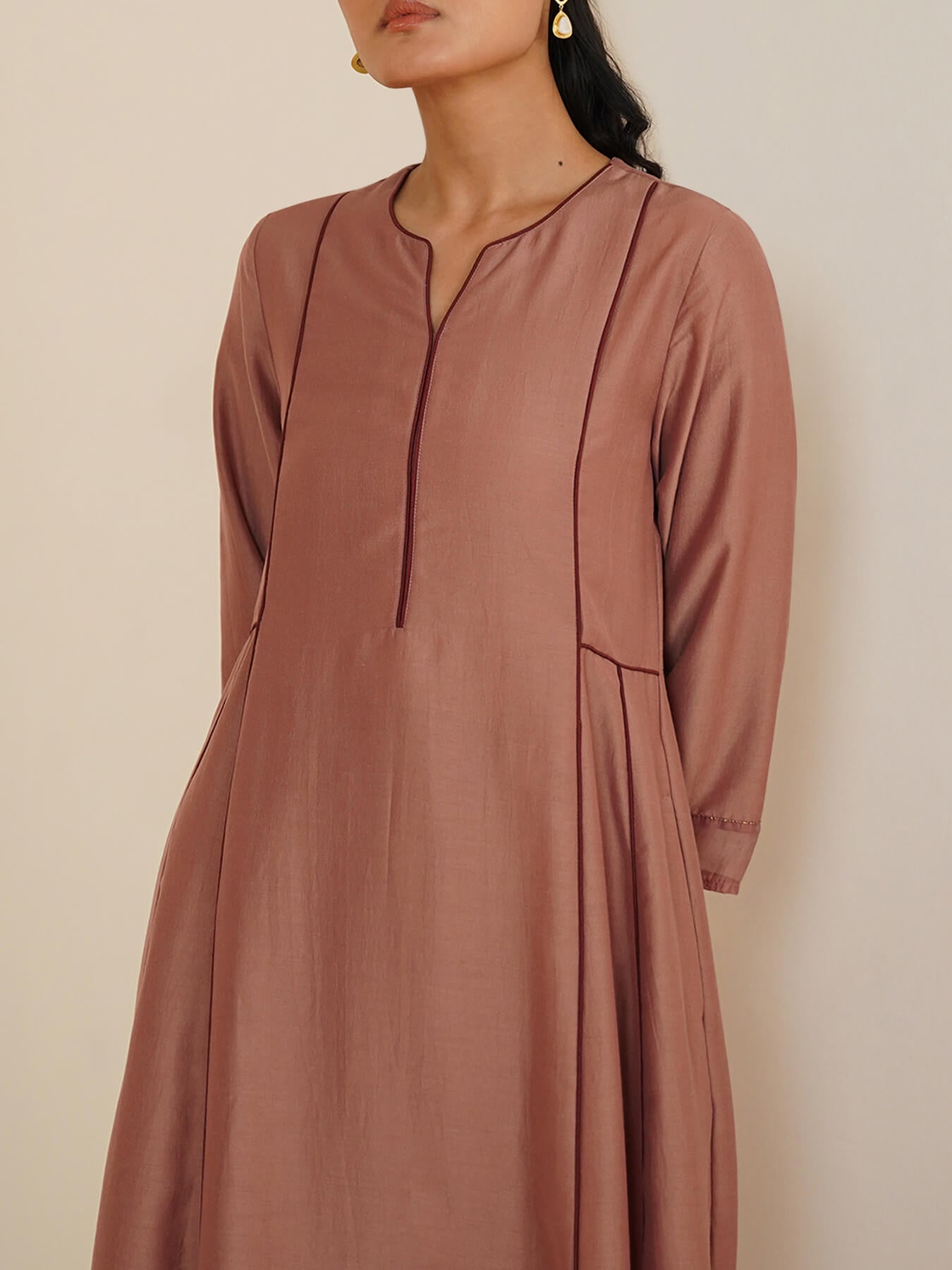 Silk Blend A-Line Kurta Set - Bronze