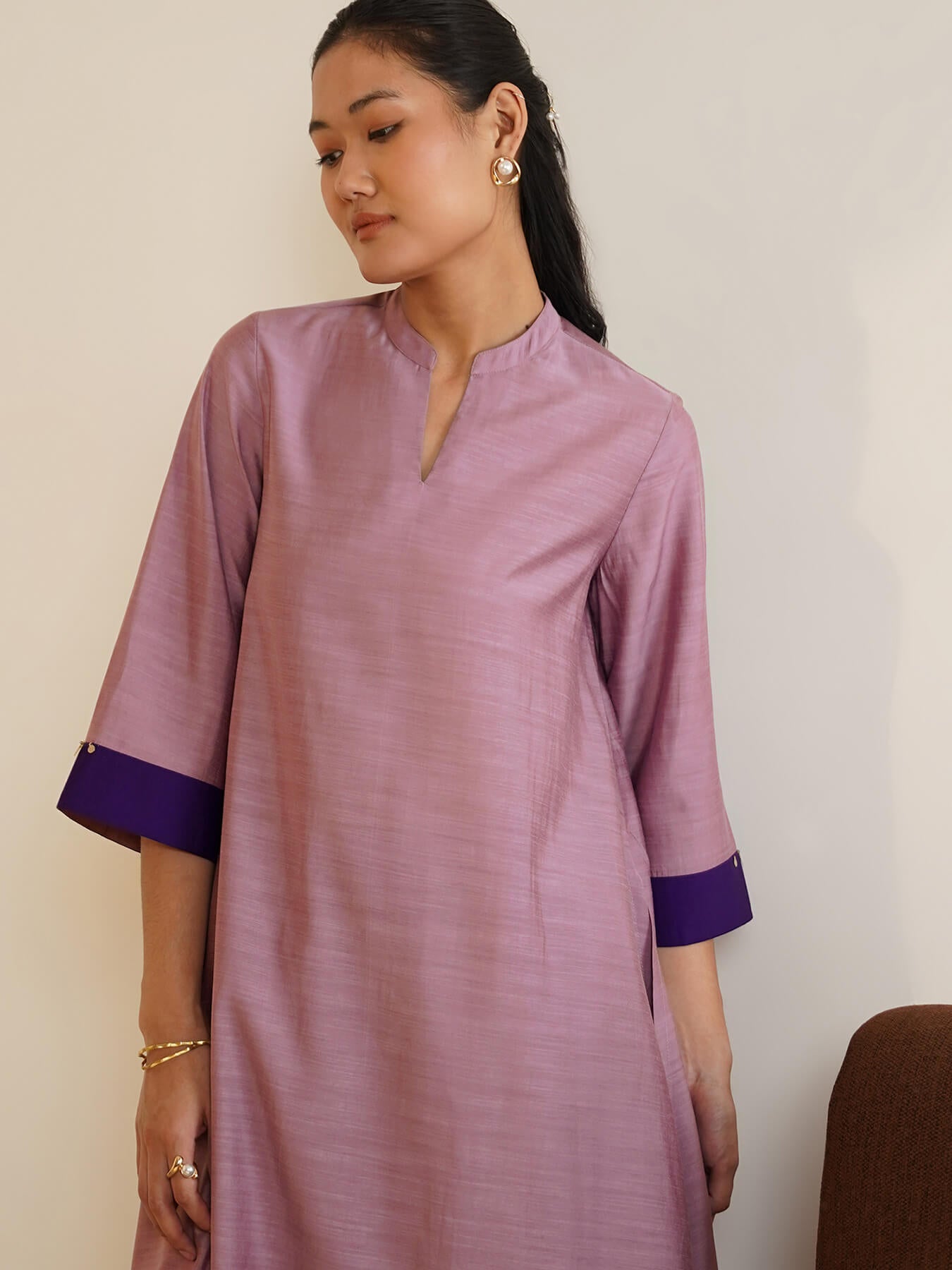 Viscose Silk Solid A-Line Kurta Set - Lavender