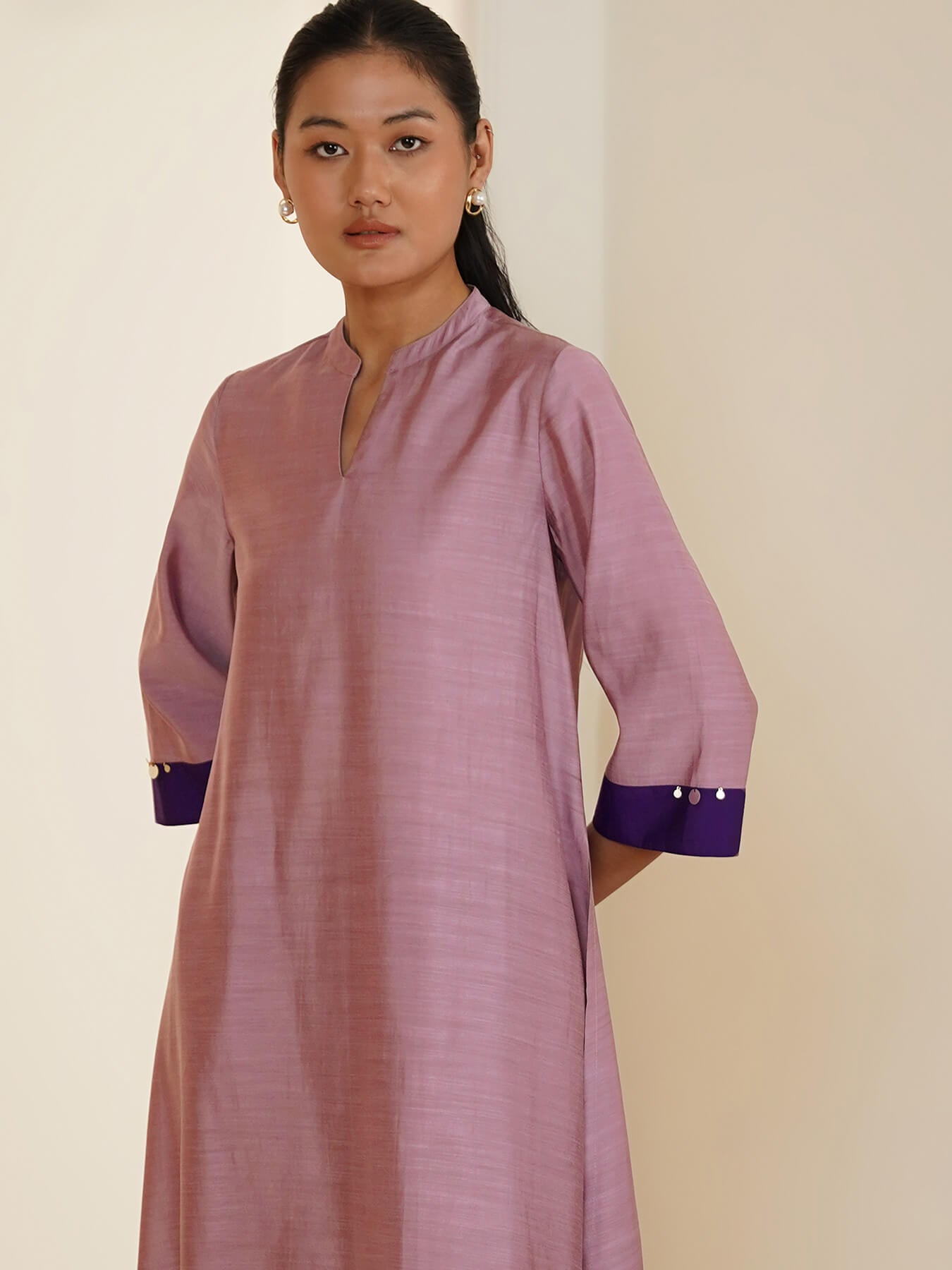 Viscose Silk Solid A-Line Kurta Set - Lavender