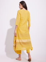 Cotton Stripe Play Asymmetrical Kurta Set - Yellow