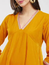 Velvet Flared Kurta Set - Yellow & Fuchsia