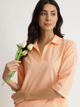 Luxe-Textured Cotton Solid Kurta Set - Orange