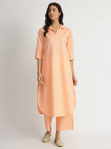 Luxe-Textured Cotton Solid Kurta Set - Orange