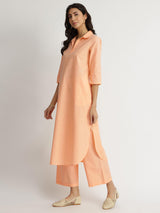 Luxe-Textured Cotton Solid Kurta Set - Orange