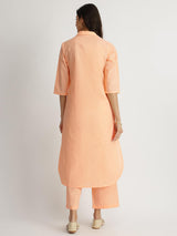 Luxe-Textured Cotton Solid Kurta Set - Orange