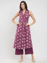 Cotton Dabu Polka Wrap Kurta Set - Burgundy