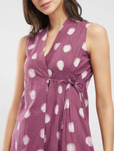 Cotton Dabu Polka Wrap Kurta Set - Burgundy