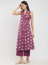 Cotton Dabu Polka Wrap Kurta Set - Burgundy