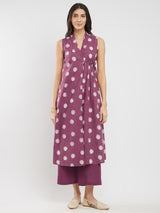 Cotton Dabu Polka Wrap Kurta Set - Burgundy