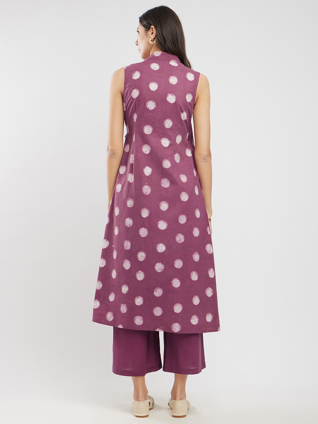 Cotton Dabu Polka Wrap Kurta Set - Burgundy