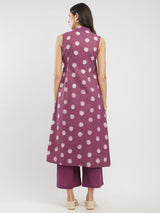 Cotton Dabu Polka Wrap Kurta Set - Burgundy
