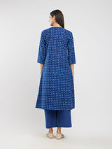 Cotton Dabu Polka Pintuck Kurta Set - Blue