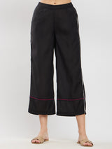 Rayon Solid Contrast Piping Kurta Set - Black