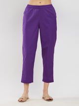 Rayon Solid Lace Detail Kurta Set - Purple