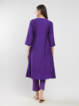 Rayon Solid Lace Detail Kurta Set - Purple