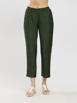 Rayon Solid Lace Detail Kurta Set - Olive