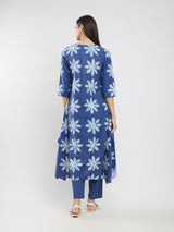 Cotton Dabu Floral Asymmetrical Kurta Set - Blue