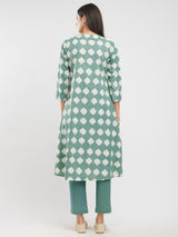 Cotton Dabu Abstract Print Kurta Set - Green