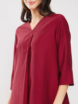 Silk Blend Solid Pleated Kurta Set - Red