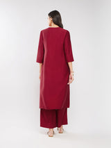 Silk Blend Solid Pleated Kurta Set - Red