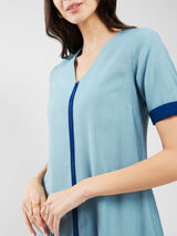 Silk Blend Colourblock Kurta Set - Blue & Teal