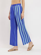 Cotton Stripe V-Neck Kurta Set - Blue