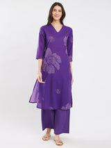 Cotton Bandhani Floral Kurta Set - Purple