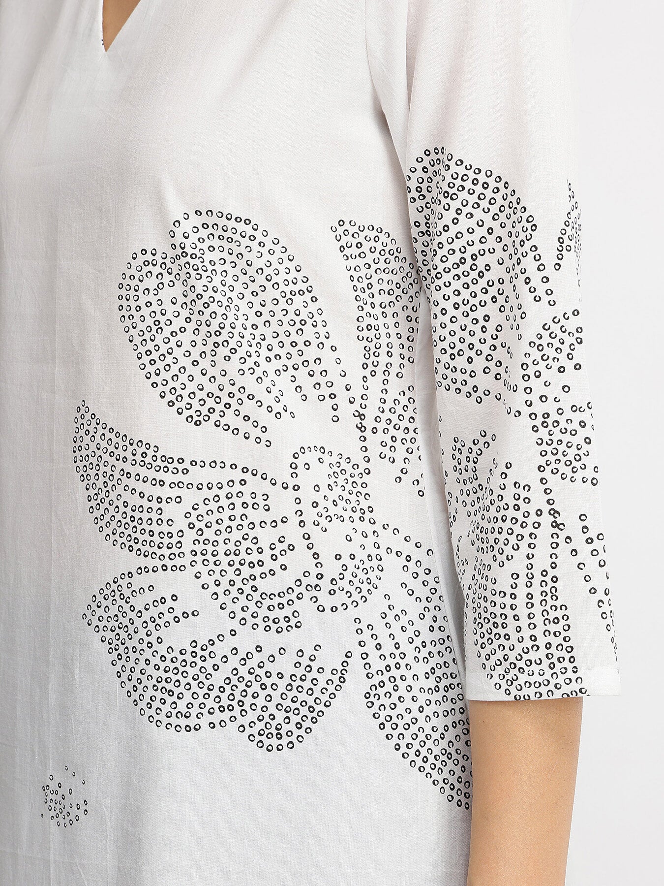 Cotton Bandhani Floral Kurta Set - White & Black