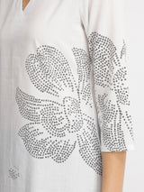 Cotton Bandhani Floral Kurta Set - White & Black