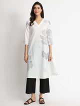 Cotton Bandhani Floral Kurta Set - White & Black