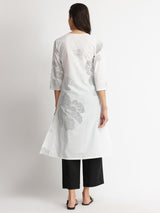 Cotton Bandhani Floral Kurta Set - White & Black
