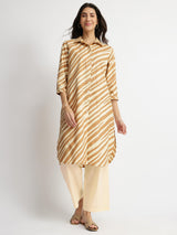 Cotton Striped Shirt Kurta Set - Beige & Off-White