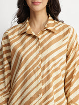 Cotton Striped Shirt Kurta Set - Beige & Off-White