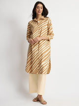 Cotton Striped Shirt Kurta Set - Beige & Off-White
