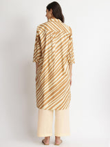 Cotton Striped Shirt Kurta Set - Beige & Off-White