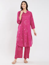 Cotton Bandhani Floral Shirt Kurta Set - Pink