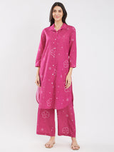 Cotton Bandhani Floral Shirt Kurta Set - Pink