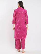 Cotton Bandhani Floral Shirt Kurta Set - Pink