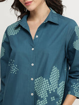 Cotton Floral Shirt Kurta Set - Teal