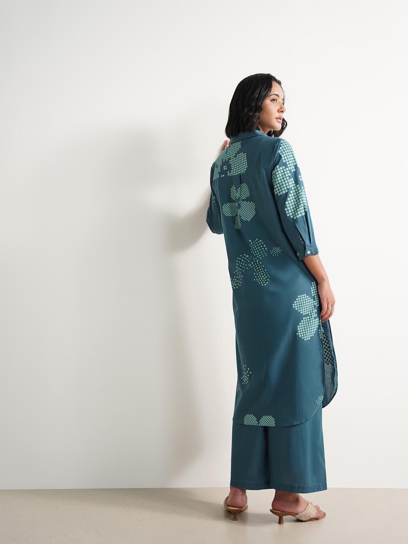 Cotton Floral Shirt Kurta Set - Teal