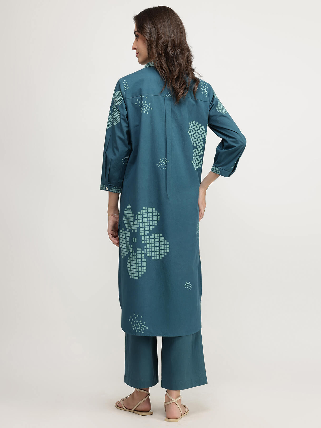 Cotton Floral Shirt Kurta Set - Teal