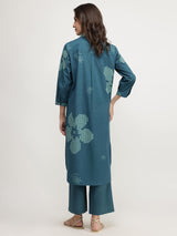 Cotton Floral Shirt Kurta Set - Teal