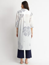 Cotton Bandhani Floral Kurta Set - White & Blue