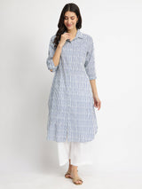 Cotton Striped Shirt Kurta Set - Blue & White