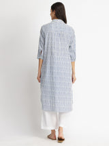 Cotton Striped Shirt Kurta Set - Blue & White