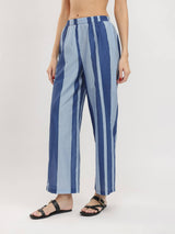 Cotton Monotone Striped Kurta Set - Blue